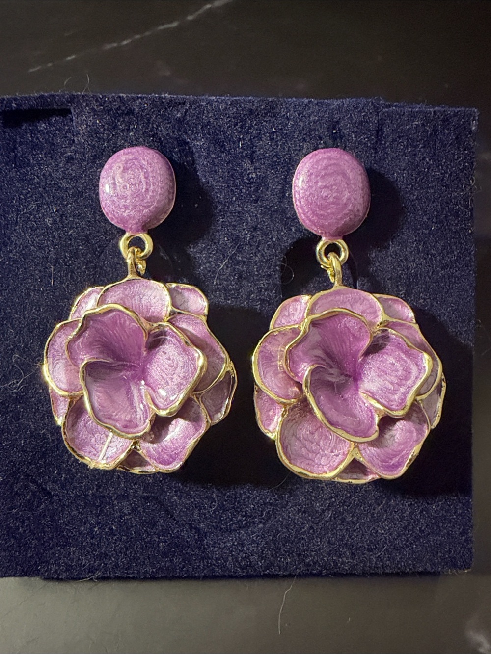 Elegant Purple Enamel Floral Drop Earrings - Women Jewelry - Picture 5 of 11